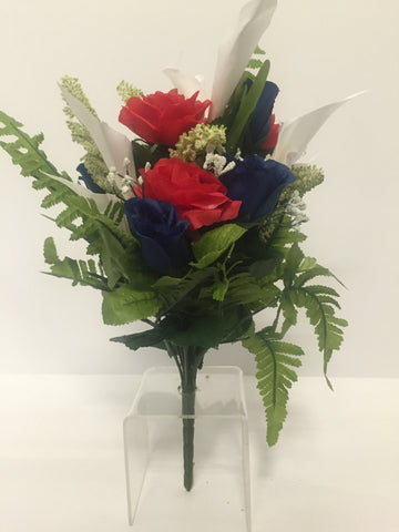 Red, White and Blue Rose and Calla Lily Mixed Bush
